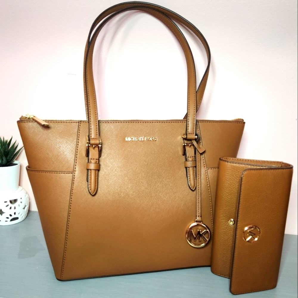 Michael Kors Cognac Brown Bag with Matching Wallet